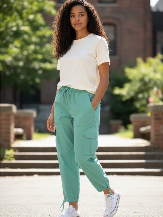 SO Pants - So Casual Drawstring Cargo Pants in Seafoam Green